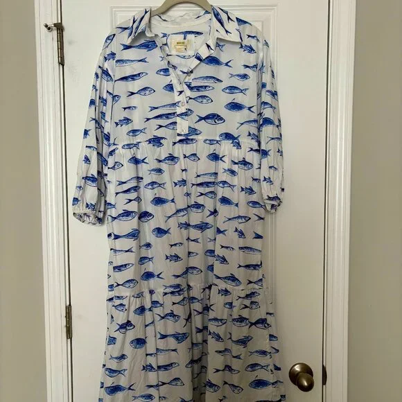 Anthropologie Maeve Tiered Fish Dress Midi - Picture 1 of 4